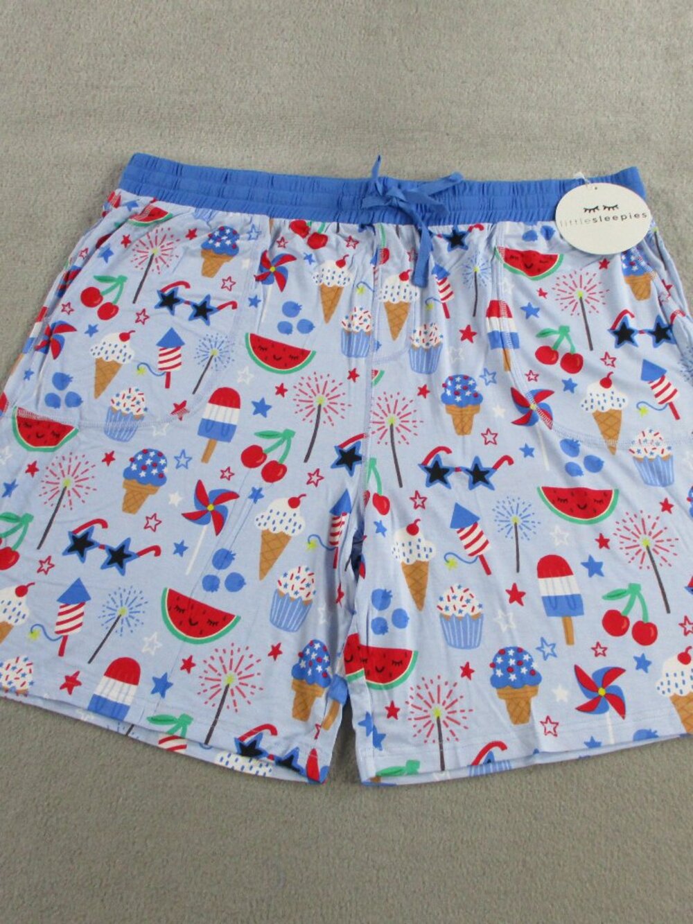 Little Sleepies Pajama Shorts Mens 3XL XXXL Blue Stars Stripes and Sweets Bamboo